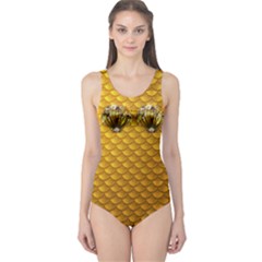 Funny Seashell Fish Scale Yellow One Piece Swimsuit