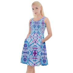 Sky Blue & Purple Tie Dye Knee Length Skater Dress With Pockets by CoolDesigns