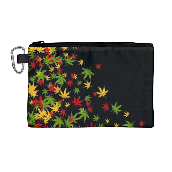 Cannabis Black Marijuana Leaves Canvas Cosmetic Bag 