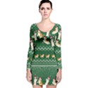 Aztec Green Cute Kitty Cat Long Long Sleeve Velvet Bodycon Dress View1