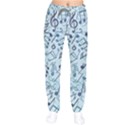 Light Blue Pattern with Music Notes Velvet Drawstring Pants View1