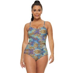 Orange Leopard Print Sky Blue Stretch Retro Full Coverage Swimsuit