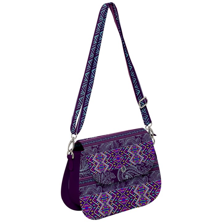 Floral Purple Aztec Beeds Saddle Handbag