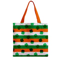 Shamrock Orange Green Irish Print Zipper Grocery Tote Bag