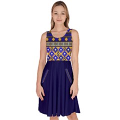 Blue Tribal Aztec Navajo Orange Chevron Knee Length Skater Dress With Pockets