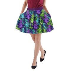 Funny Robot Alien Dark Purple Blue A-line Skirt Side Pockets