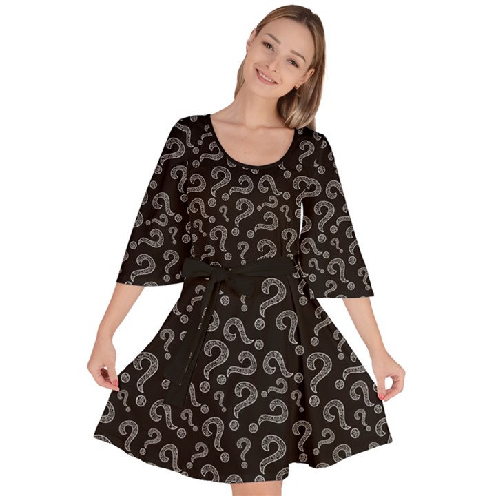 Math Question Mark Black Gray Velour Kimono Dress