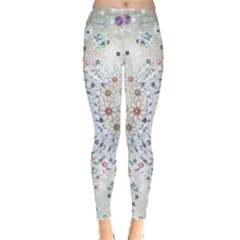 Elegant Shine Gem Light Gray Flower Leggings