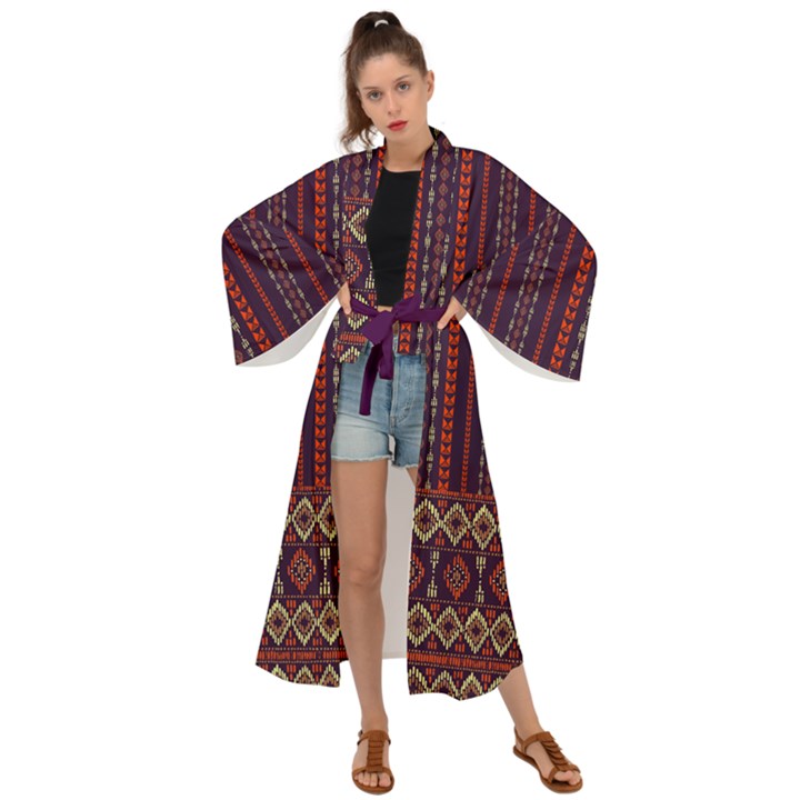 Orange Dashiki African Print Purple Maxi Kimono