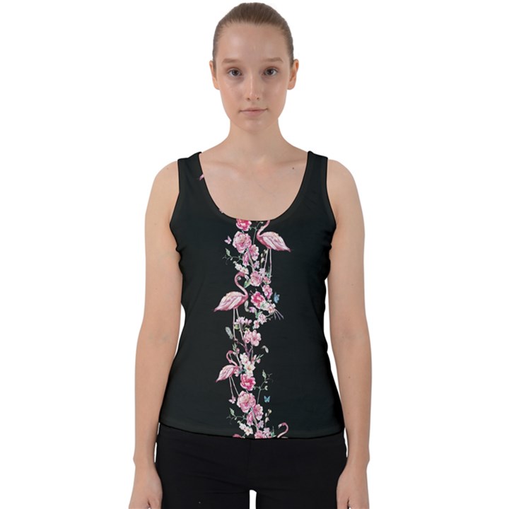 Flamingo Black Floral Velvet Tank Top