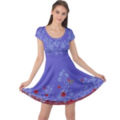 Princess Inspired Print Floral Blue Violet Cap Sleeve Dress