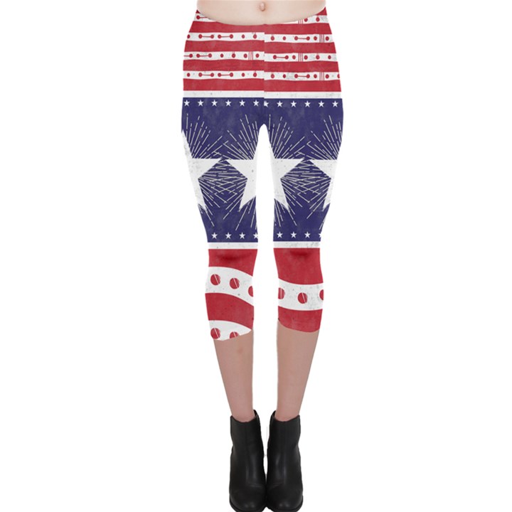 US Stars Stripes Red Capri Leggings 