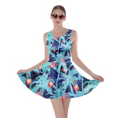 Tropical Coconut Trees Turquoise Flamingo Blue Skater Dress