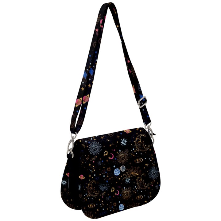 Milky Way Black Planet Space Saddle Handbag