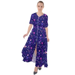 Summer Floral Flowers Indigo Waist Tie Boho Maxi Dress by CoolDesigns