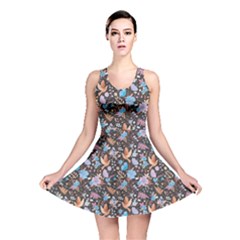 Brown Birdy Colorful Daisies Pattern Reversible Skater Dress by CoolDesigns