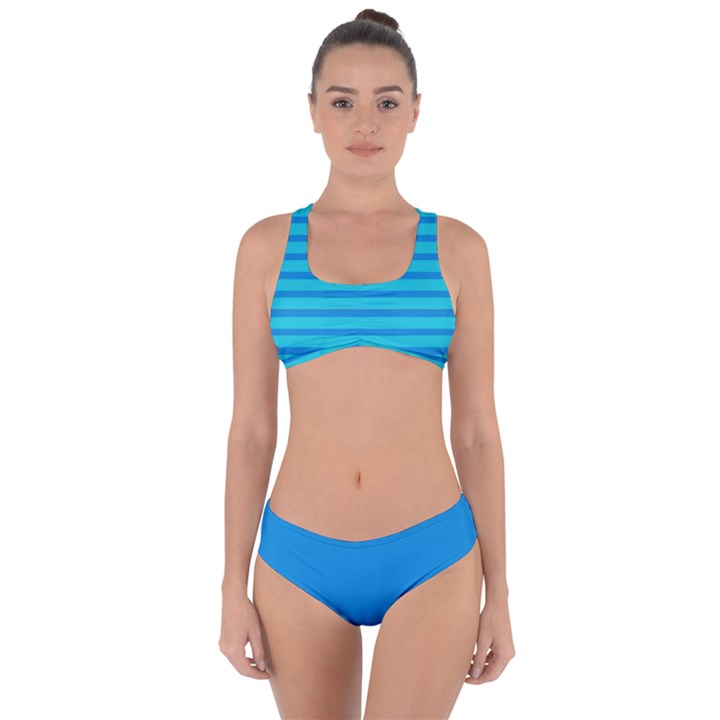 Blue Stripes Criss Cross Bikini Set