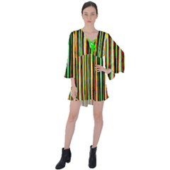 Rasta Colorful African Printed Dashiki V-neck Flare Sleeve Mini Dress by CoolDesigns
