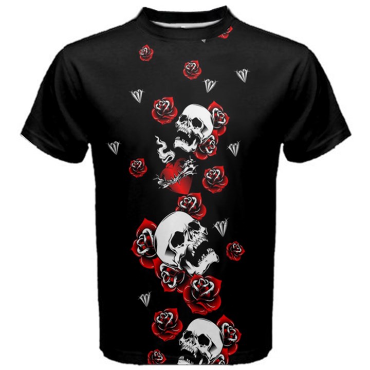 Roses Black Skulls Print Cotton Tee