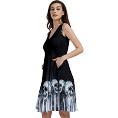 Gray Splash Skulls Sleeveless V-neck Skater Dress With Pockets by CoolDesigns