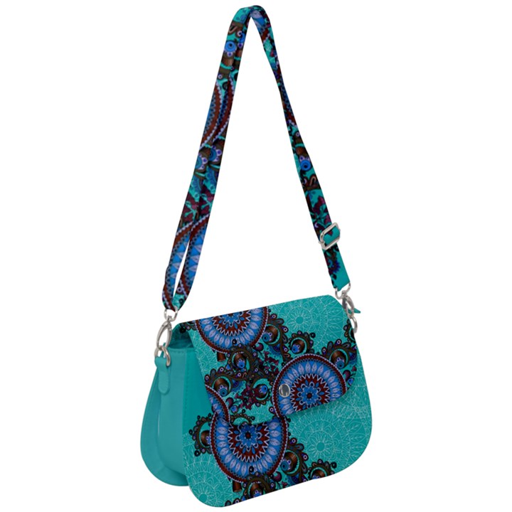 Teal Hipster Graphic Aztec Saddle Handbag