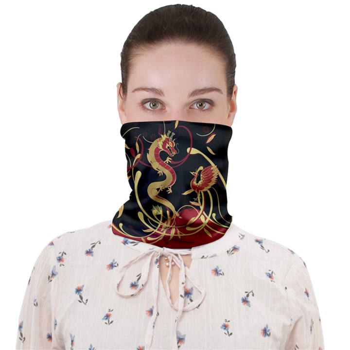 Vintage Dragon Black Chinese Print Face Covering Bandanas