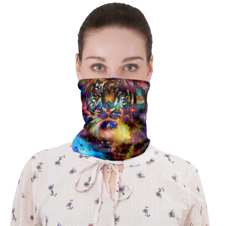 Hand Drawn Art Colorful  Sketch Tiger Seamless Adult Face Mask Bandanas for Dust Outdoor