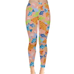 Orange Color Fish Red Watercolor Dolphins Pattern Leggings by CoolDesigns