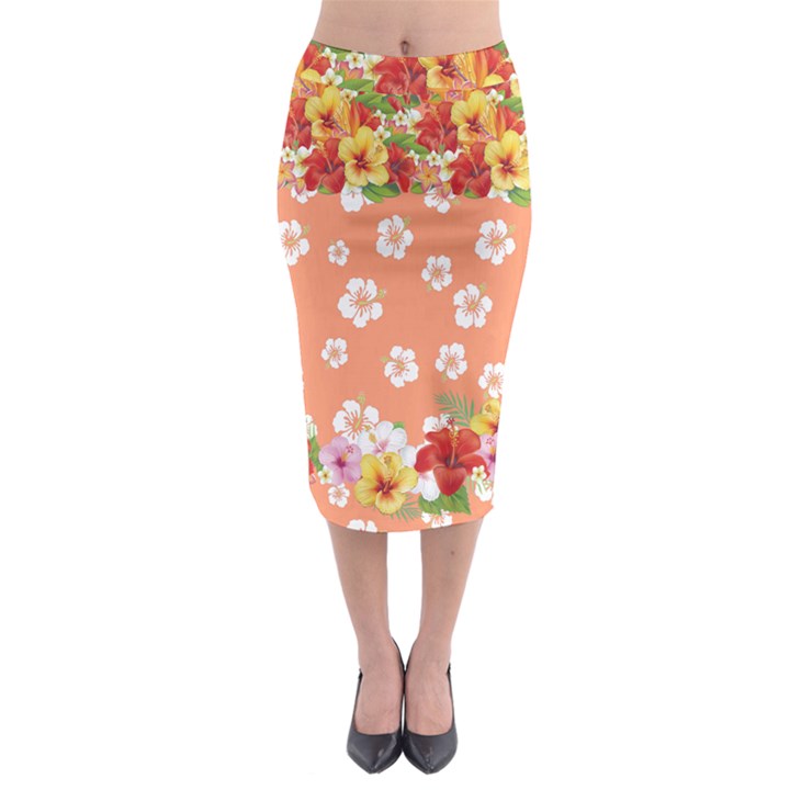 Orange Hawaii Midi Pencil Skirt