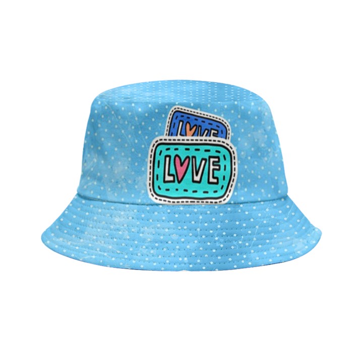 Sky Blue Polka Dots Love Pop Art Double-Side-Wear Reversible Bucket Hat