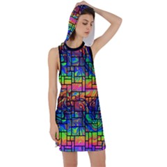 Patcwork Trippy Art Print Rainbow Racer Back Hoodie Dress