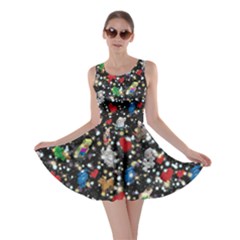 Shine Print Black Pixeled Cartoon Cosplay Skater Dress by CoolDesigns