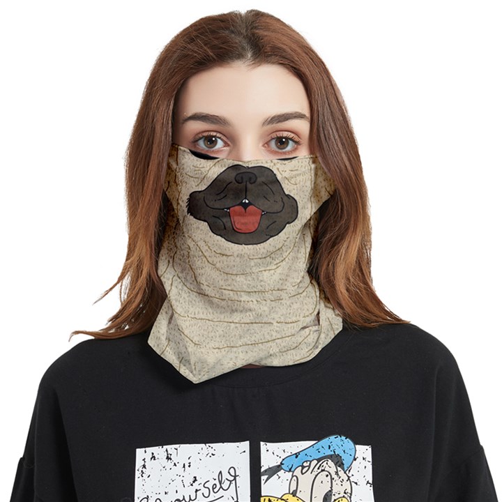 Beige Cute Pugs & Bear Face Covering Bandana (Two Sides)