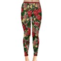 Vintage Poinsettia Dark Red & Green Holiday Stretch Long Inside Out Leggings View3