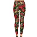 Vintage Poinsettia Dark Red & Green Holiday Stretch Long Inside Out Leggings View4