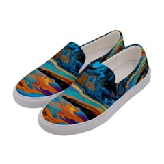 Hand Drawn Blue Galaxy Paint Print Womens Slip Ons