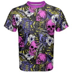 Leaf Purple & Yellow Skulls Floral Prints Cotton Tee