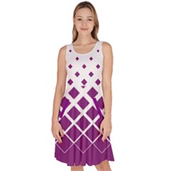 Purple White Gradient Rhombuses Design Knee Length Skater Dress With Pockets