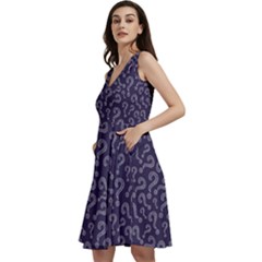 Math Question Mark Indigo Sleeveless V-neck Skater Dress With Pockets