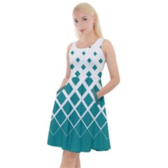 Teal Mint Gradient Rhombuses Knee Length Skater Dress With Pockets by CoolDesigns