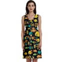 Fish In Dark Watercolor Pattern Sleeveless Dress With Pocket View1