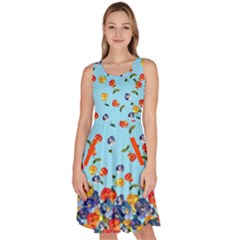 Bright Poppy Flower Sky Blue Knee Length Skater Dress With Pockets by CoolDesigns