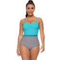 Aqua & Gray Scales Cut-Out Retro Full Coverage Swimsuit View1