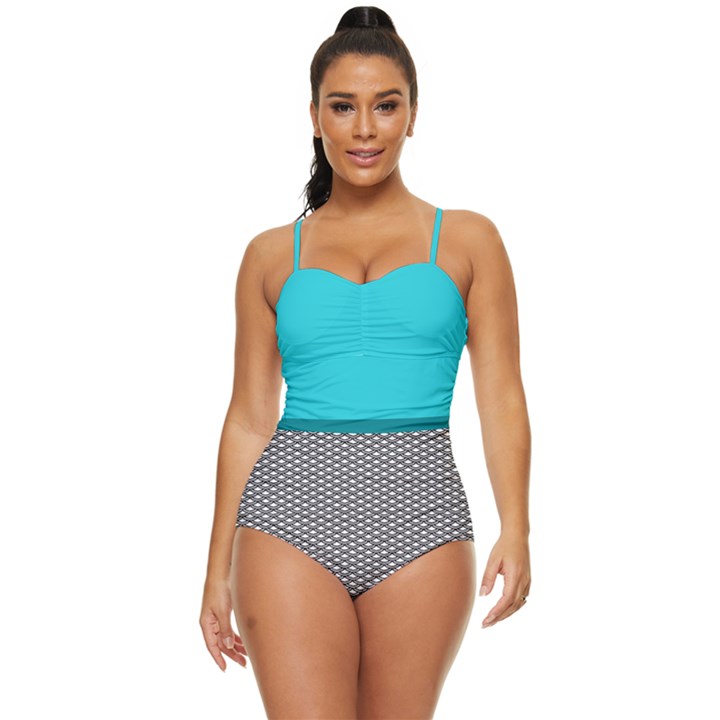 Aqua & Gray Scales Cut-Out Retro Full Coverage Swimsuit