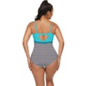 Aqua & Gray Scales Cut-Out Retro Full Coverage Swimsuit View4