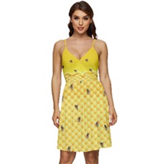 Bee Honeycombs Yellow Honey Insect V-neck Pocket Summer Dress  by CoolDesigns