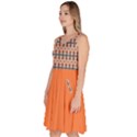 Orange Aztec Pattern Knee Length Skater Dress With Pockets View2