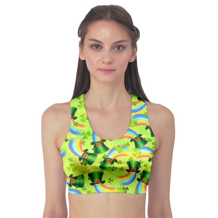 Rainbow Green Shamrock Handraw Sports Bra