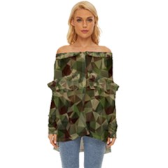 Abstract Vector Military Camouflage Background Off Shoulder Chiffon Pocket Shirt by Bedest