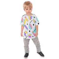 Tridimensional Pastel Shapes Background Memphis Style Kids  Raglan T-shirt